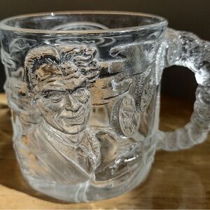 McDonald's Two Face Forever Glass Mug Cup Embossed Batman Robin Vintage 1995